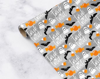 Trick or Treat Halloween Wrapping Paper Ghost Bat Candy Print Gift Wrap Sheet Birthday Party Present Wrap Roll Halloween Scrapbooking