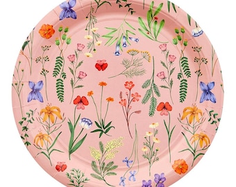 Floral Paper Plates Spring Summer Wildflower Woodland Flower Bloom Baby Bridal Shower Tableware Garden Tea Party Easter Dinnerware