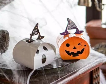 Halloween Treat Boxes Pumpkin or Ghost Treat or Treat Gift Sweets Toy Packaging Kids Birthday Party Favor Spooky Cute Foldable Paper Boxes