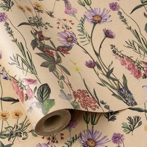 Botanical Wrapping Paper Roll Vintage Floral Gift Wrap Wildflower Kraft Paper Rustic Nature Inspired Packaging for Any Occasion