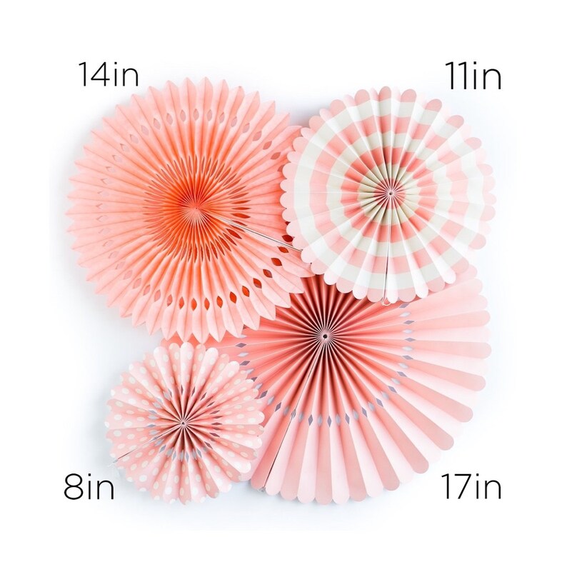 Coral Party Decoration Pastel Paper Fan Set 4 Cute Rosettes Etsy