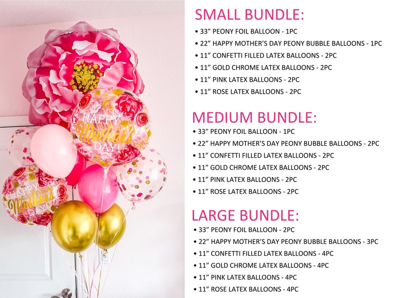 Floral Balloon Bouquet HAPPY MOTHER’S DAY Bundle in Pink Gold Confetti ...