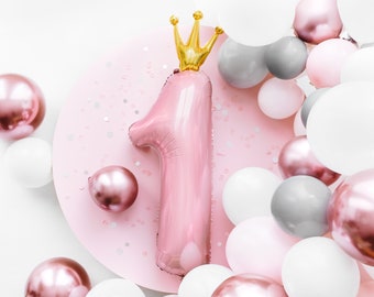 Pink Number 1 Balloon with Crown First Birthday Balloon for Girl Princess Theme Party Decor Giant One Balloon First Birthday Prop
