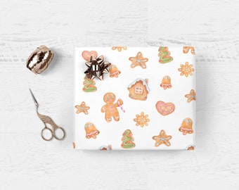 CHRISTMAS GIFT WRAP with Gingerbread Man Design Classic Traditional Holiday Present Wrapper Whimsical Kids Adults Gift Packaging Supply