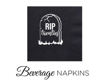 Black White 30 Birthday Napkins RIP Twenties Party Decoration Elegant Simple Tissues Tableware Gravestone Illustration Rest in Peace 20 Year