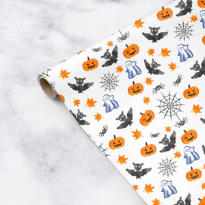 Halloween Gift Wrapping Paper White Ghost Pumpkin Spiderweb Bat Spooky Birthday Party Present Kraft Wrap Decorative Poster Paper