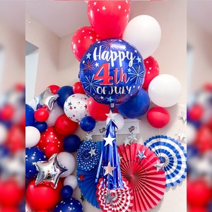 4 of July Balloons Red White Blue Stars Fireworks BBQ Garden Decoration Gift Bouquet Centerpiece Patriotic Party Supply Happy Fourth of July