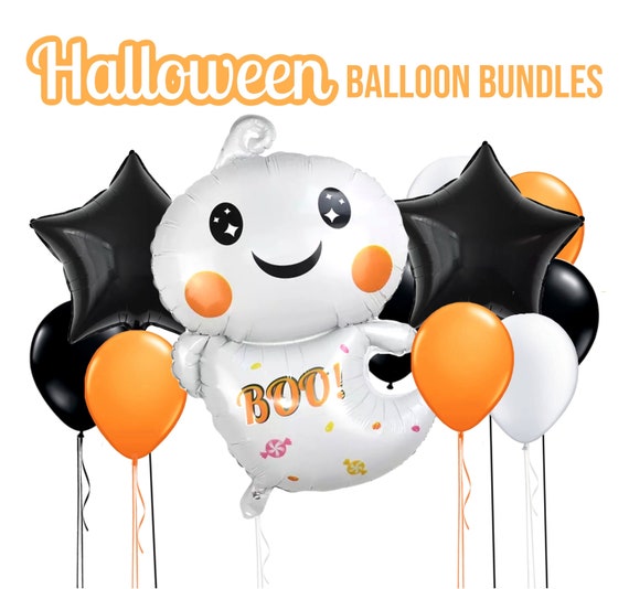 Halloween Ghost Balloon Bouquet Giant Cute White Boo Ghost Decoration Orange Black White Statement Halloween Party Fun Photo Backdrop Il_570xn