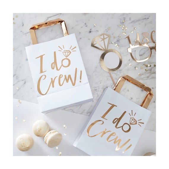 I Do Crew Gift Bags, Bachelorette Gift Bags, White and Gold Gift Bags, Gift Bag Set, Gifts for Bachelorette Party Guests, Bachelorette Bags
