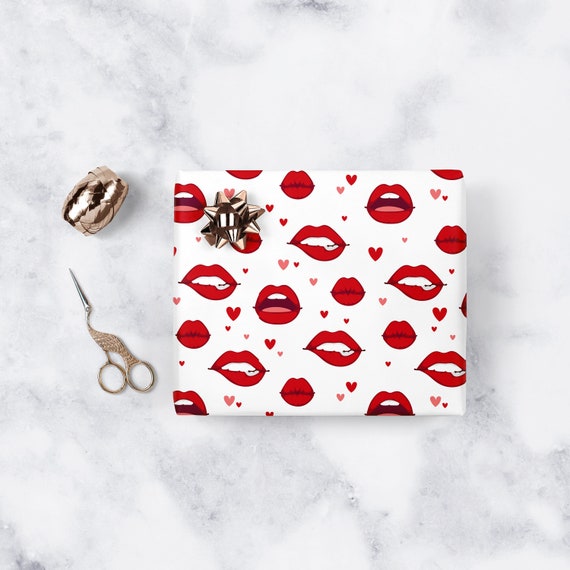 Valentine Gift Paper Red Lips Hearts Present Wrapping Sheet Galentine Sexy Lips Kiss Gift Packaging Soulmate Husband Wife Il_570xn