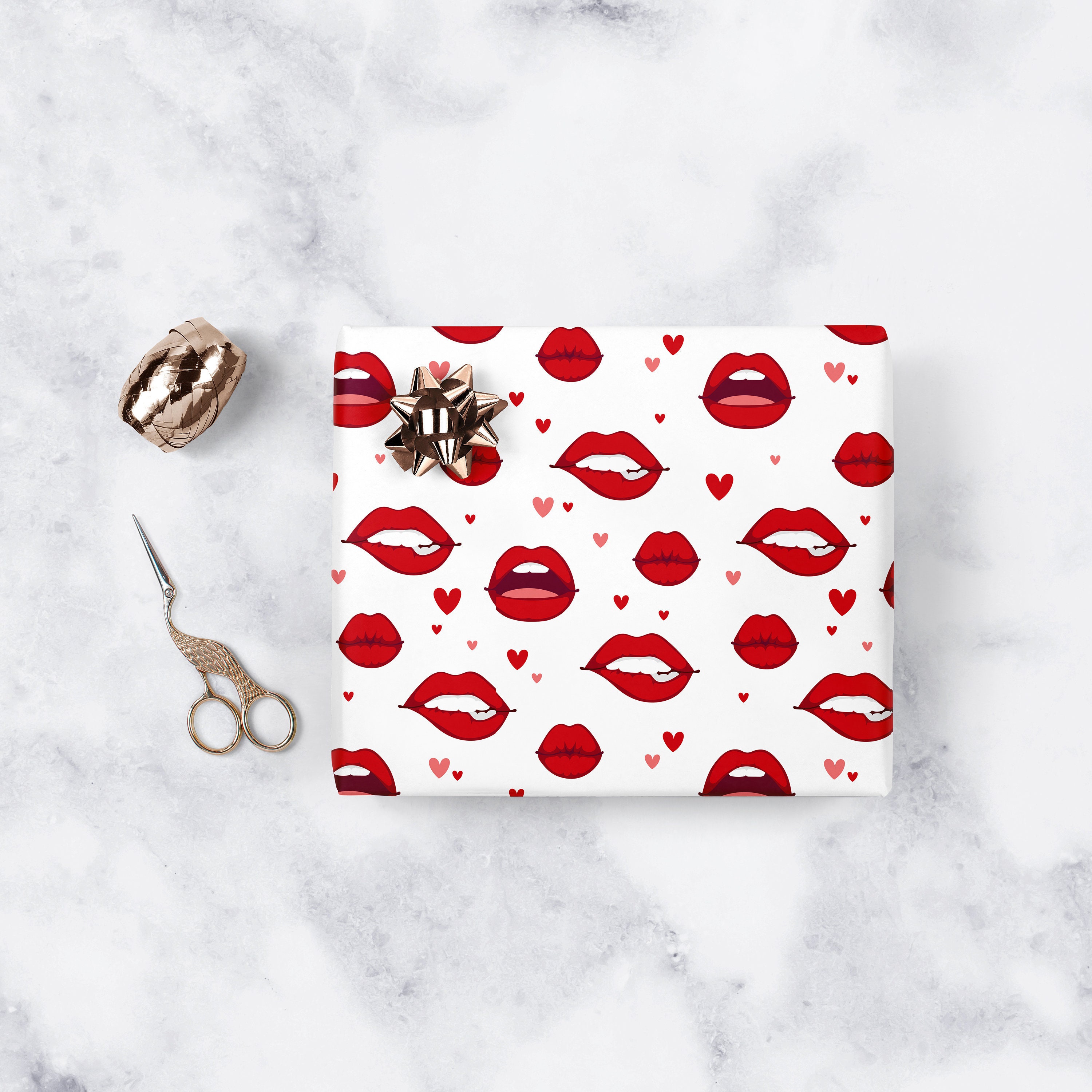  Valentines Wrapping Paper,6 Sheets 6 Designs Funny Kiss Love  Heart Gift Wrapping Paper Adult,Black Pink White Red Gift Wrap Paper Whit 2  Rolls Ribbons For Valentine's Day Wedding Birthday Holiday 
