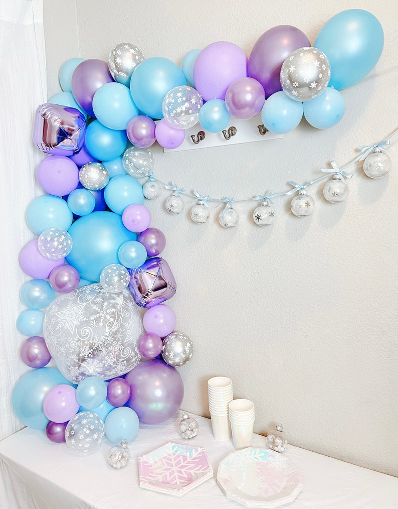 Winter Balloon Arch Clear Snowflake Orb Blue Purple Party Bundle Frozen Princess Wonderland Christmas Decoration Entryway