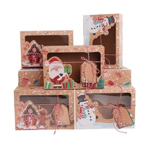 Christmas Cookie Boxes Santa Favor Foldable Box Snowman Merry Christmas Treat Boxes Festive Holiday Packaging Kraft Gift Box
