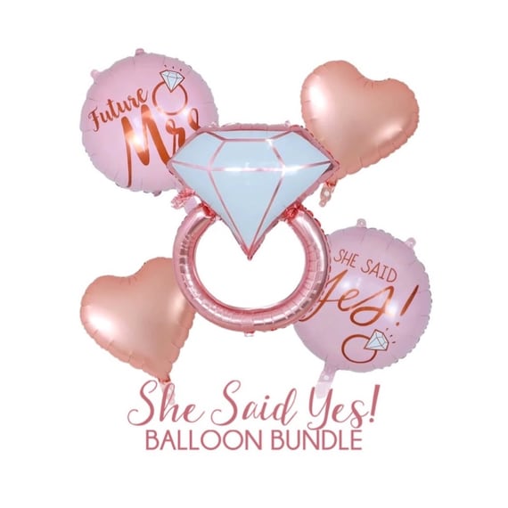She Said Yes Engagement Ring Foil Balloon Bundle Future Mrs Balloons Pink Bridal Shower Decor Rose Gold Engagement Party Balloon Decorations Il_570xn