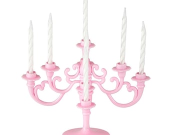 Candelabra Candle Holder for BIRTHDAY CAKE Topper Decor Centerpiece Pink Girly Princess Royal Fancy First Happy Bday Candle Party Supply