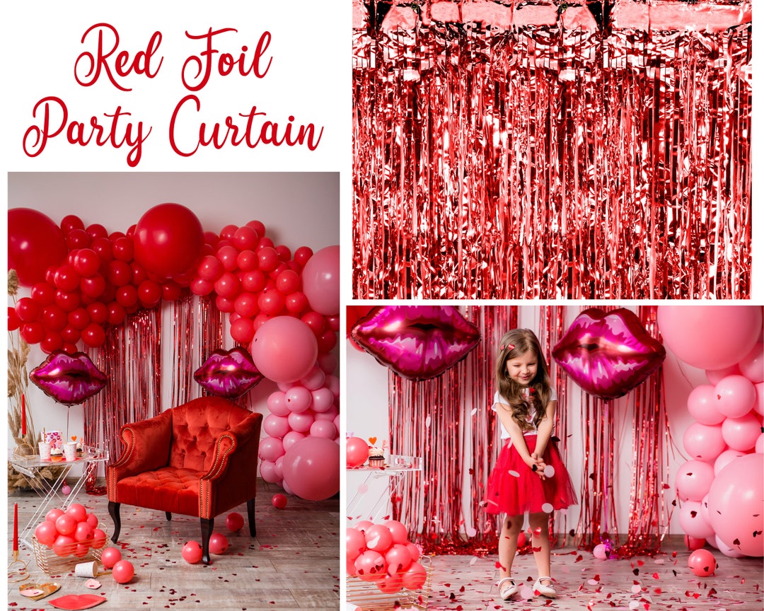 Red Party Curtain Metallic Foil Tinsel Shimmer Fringe Photo Backdrop ...