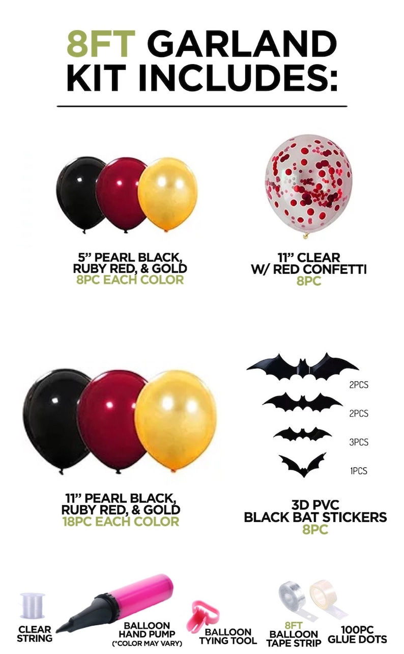 Halloween Arch Black Bats Blood Red Gold Black Confetti Balloon Bundle Horror Sinister Halloween DIY Garland Scary Party Decoration image 5