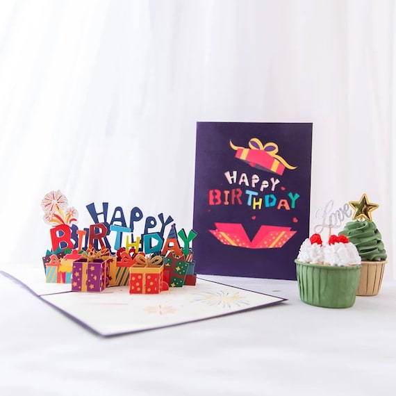 Happy Birthday Pop up Card Colorful Cheerful Gift Fireworks 20 40