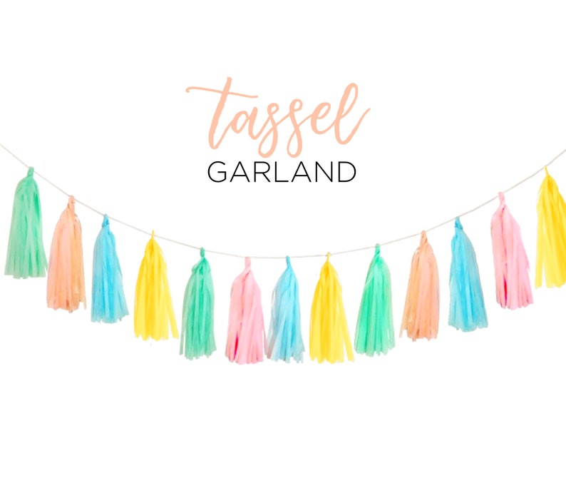 PASTEL TASSEL GARLAND Yellow Green Blue Fringe Banner Party Easter Egg Hunt Sweet Table Spring Garden Wall Decoration Diy Kit image 1