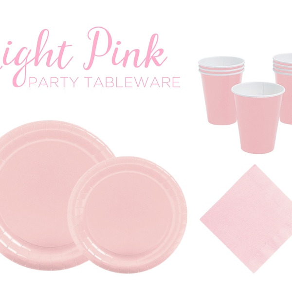 Pastel Pink Tableware Set Dinner Desert Guest Serving MIX MATCH Basic Dinnerware Girly Princess First Birthday Baby Shower Plate Cup Napkin