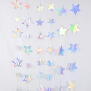 Iridescent Star Garland Silver Sparkling Bunting Party Decoration Christmas New Year Graduation Birthday Bridal Shower Wedding Backdrop image 7