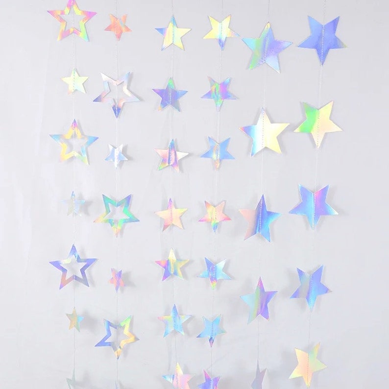 Iridescent Star Garland Silver Sparkling Bunting Party Decoration Christmas New Year Graduation Birthday Bridal Shower Wedding Backdrop image 7