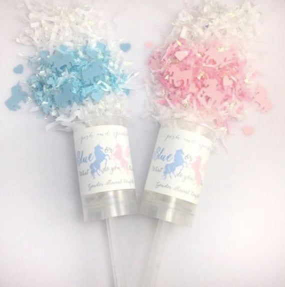 Blue or Pink Gender Reveal Poppers Unicorn Blue or Pink What Do You Think Unicorn Gender Reveal Party Poppers Unicorn Confetti Poppers