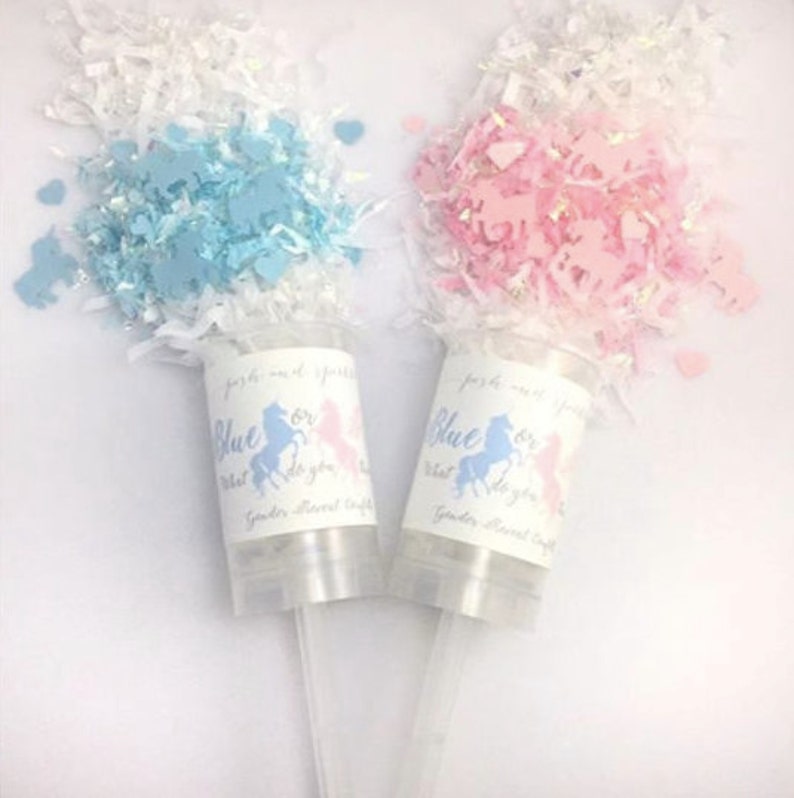 Blue or Pink What Do You Think Unicorn Gender Reveal Party Poppers, Unicorn Confetti Poppers, Blue or Pink Gender Reveal Poppers Unicorn image 1