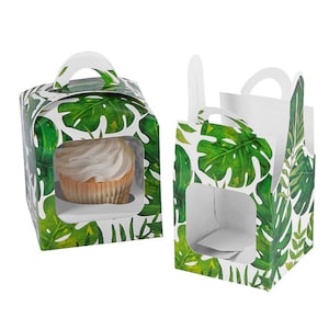 Tropical Party Box for Favors Gifts Sweets Treats Cupcake Packaging Monstera Leaf Bar Birthday Baby Bridal Shower Wedding Goodie Boxes