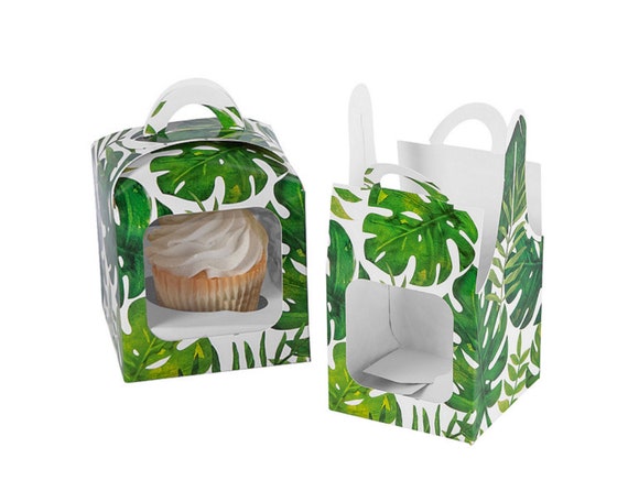 Tropical Cupcake Box With Window Individual Single Cupcake Carrier