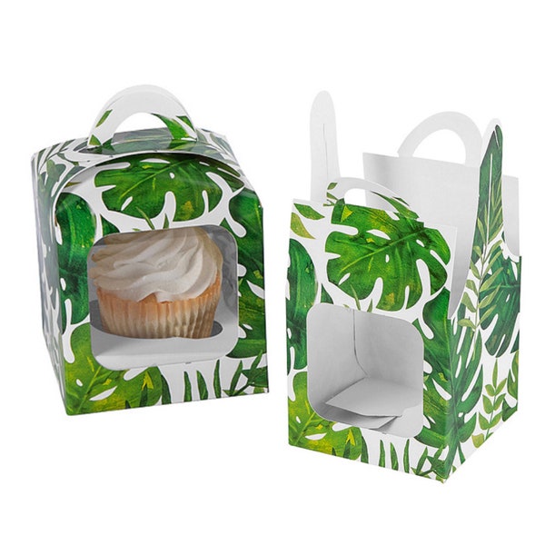 Tropical Cupcake Box with Window Individual Single Cupcake Carrier with Insert Mini Cake Display Favor Box Wedding Engagement Party