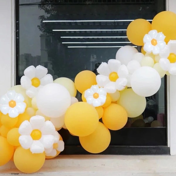 Cute Daisy Balloon Arch Pastel Lemon Yellow White Giant Statement Party Decoration Floral Boho Wedding Baby Shower Backdrop DIY KIT Supply