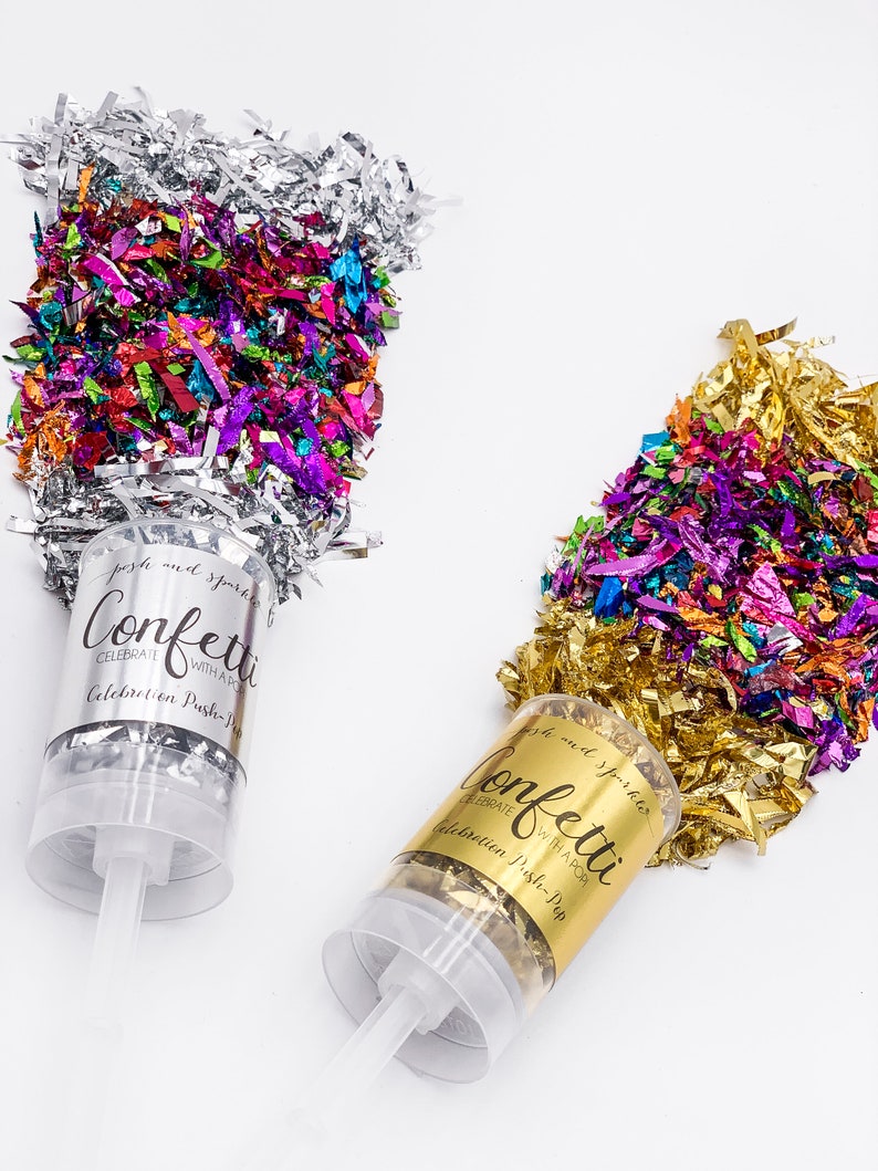 Shiny Confetti Poppers Gold Silver Rainbow Metallic Push Open Etsy