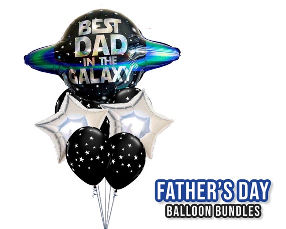Father’s Day Balloon Bundle Best Dad In The Galaxy Silver Black Stars Planet Outer World Party Decoration Novelty Gift Star Wars Il_570xn