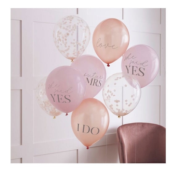She Said Yes Balloons with Confetti, She Said Yes Decorations Engagement Photo Prop, Engagement Party Balloon Set, Engagement Balloons Blush Il_570xn