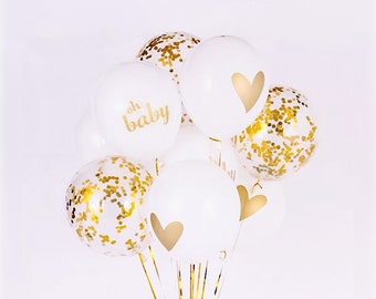 Paquete de globos Oh Baby, revelación de género, fiesta de bienvenida al bebé, anuncio de embarazo, suministro para fiestas, confeti dorado, decoración de globos de corazón transparente
