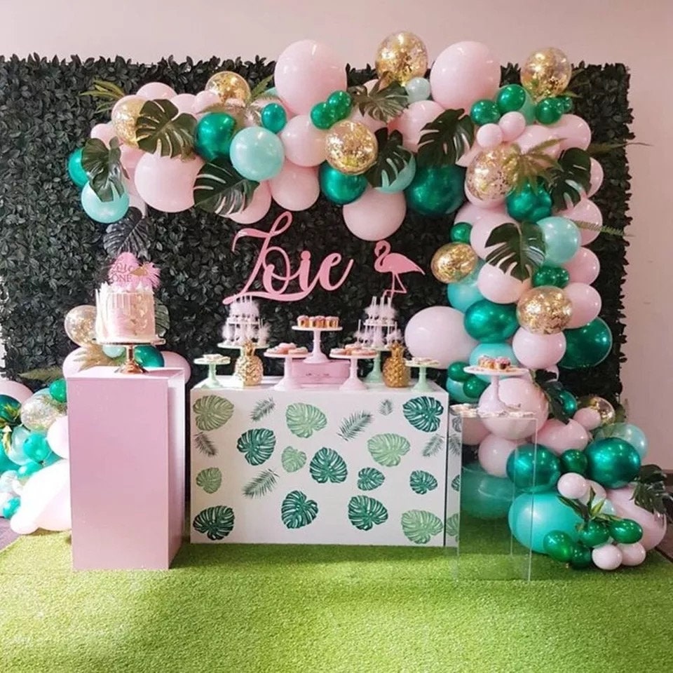 HOUSE OF PARTY Guirnalda de globos tropicales rosa, blanco, azul Tiffany y  verde – 175 piezas | Globo de látex de verano hawaiano decoración de playa
