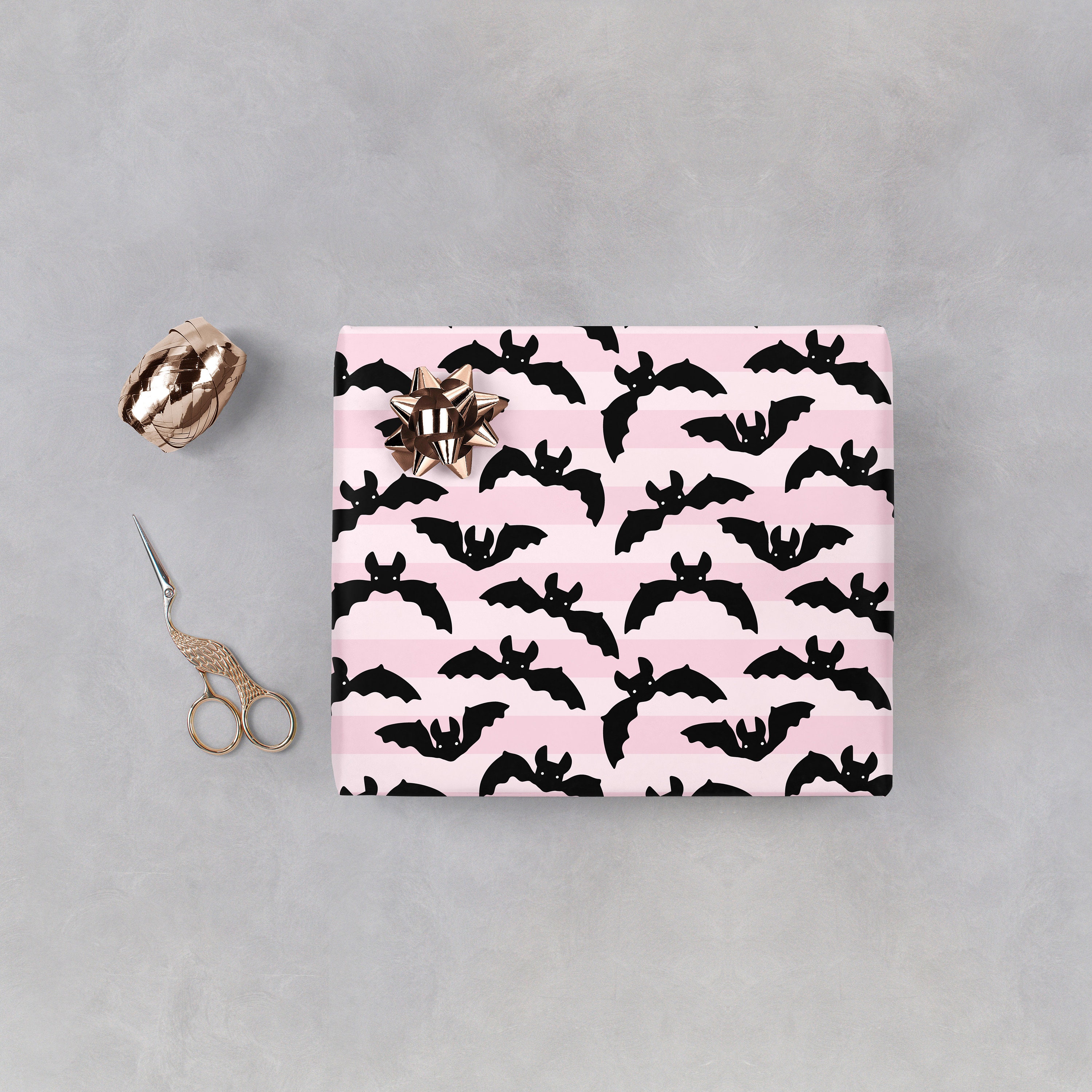Pink Bats Gift Wrapping Paper Gothic Girlish Halloween Cute Spooky Wrap ...