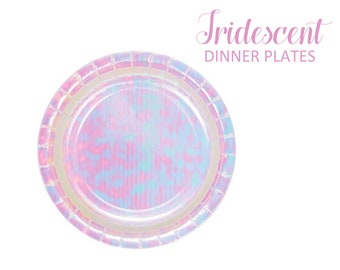 Iridescent 9 inch Paper Plates Iridescent Party Supplies Disposable Paper Dinner Plates Sparkly Rainbow Iridescent Unicorn Mermaid Tableware