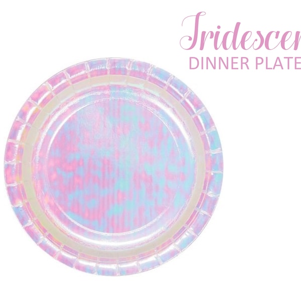 Iridescent 9 inch Paper Plates Iridescent Party Supplies Disposable Paper Dinner Plates Sparkly Rainbow Iridescent Unicorn Mermaid Tableware