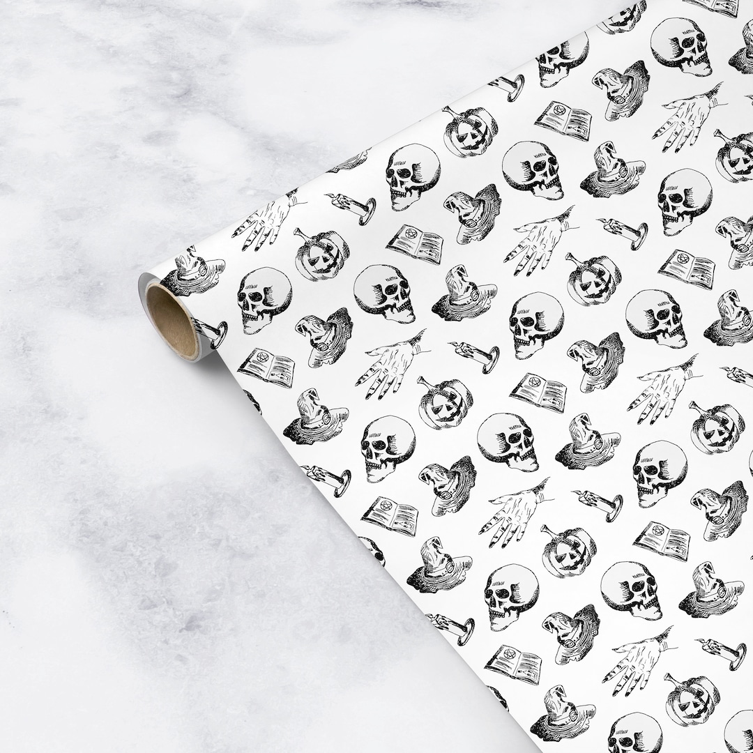 Halloween Gift Wrapping Paper Black White Gift Wrap Paper Skulls Witch
