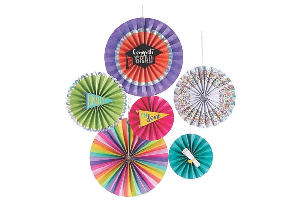 Graduation Paper Fans Congrats Grad Finally Done Colorful Rainbow Pinwheels Party Backdrop Wall Ceiling Rosettes Class 2022 Decor Il_570xn