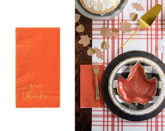Orange Paper Napkins GIVE THANKS Modern Vibrant Tableware Thanksgiving Friendsgiving Harvest Fall Party Supply Dinner Tissues