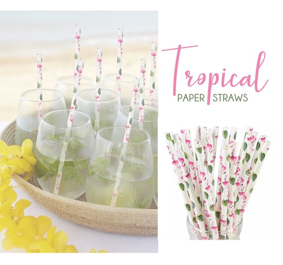 Flamingo Straws White Tropical Exotic Paper Straw Flamingle Cute Summer Drinkware Bridal Shower Bachelorette Hen Night Party Supply Il_570xn