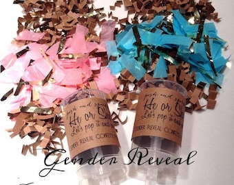 He or She Pop to See Confetti Poppers, He or She Gender Reveal Push Pop, Gender Reveal Confetti Poppers Gold, Gender Reveal Party Supplies