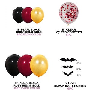 Halloween Arch Black Bats Blood Red Gold Black Confetti Balloon Bundle Horror Sinister Halloween DIY Garland Scary Party Decoration image 4