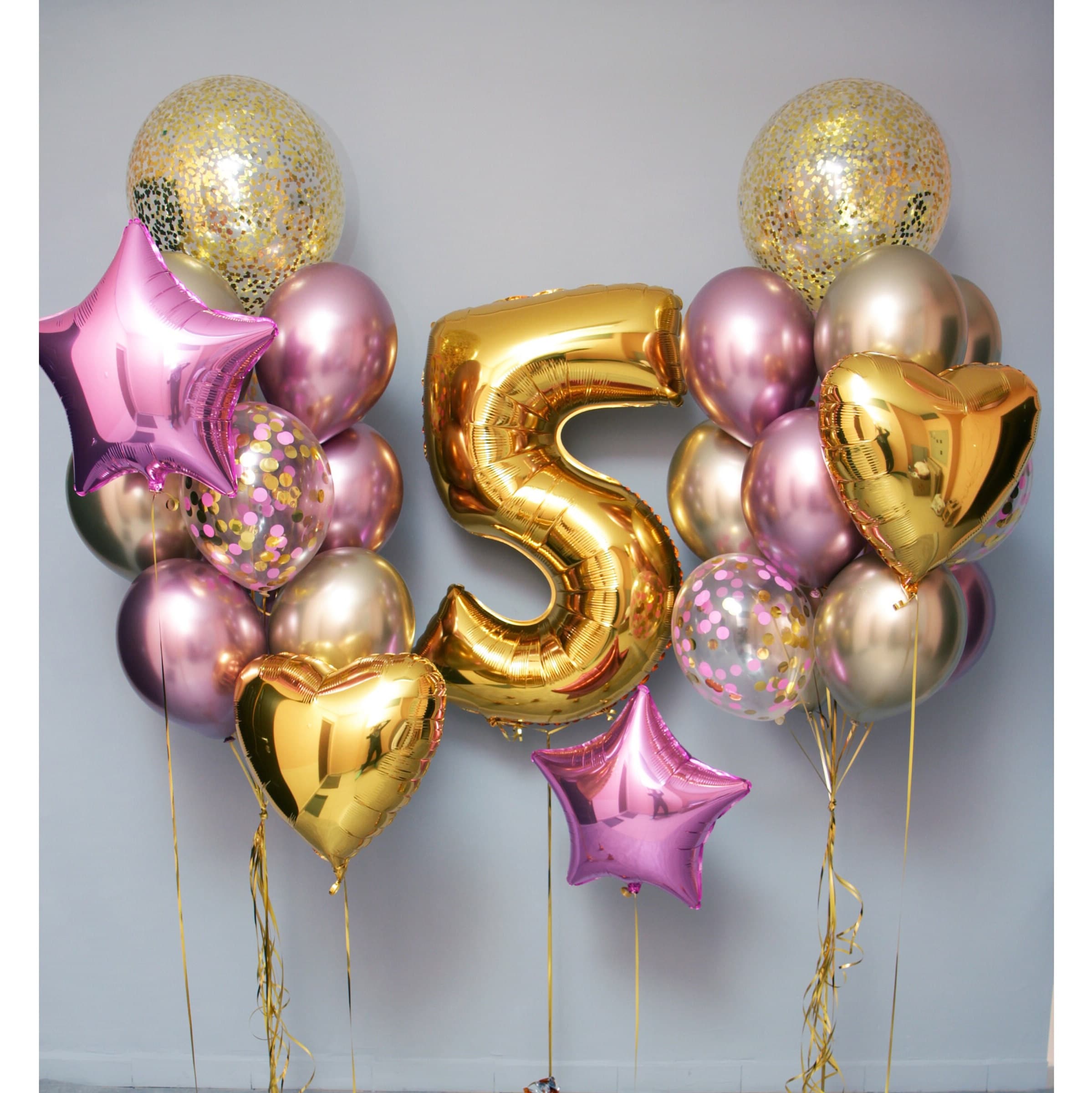 Birthday Balloon Bundle in GOLD and PINK Custom Number Age Fancy Posh ...
