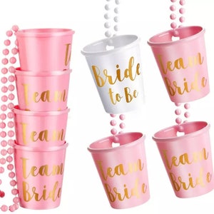 Shot Glass on Beaded Necklace Team Bride To Be Bridal White Pink Plastic Cup for Bachelorette Bridal Shower Bash Weekend Away Drinkware image 2