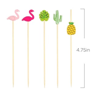 Tropical Food Picks Flamingo Pineapple Cactus Cocktail Wooden Sticks Aloha Luau Beach Party Cake Topper Flamingle Bridal Shower Bachelorette image 4