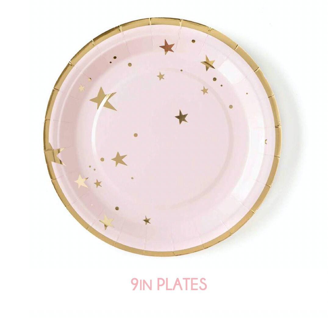 Pink Star Paper Plates Set Elegant Golden Food Serving Baby Etsy